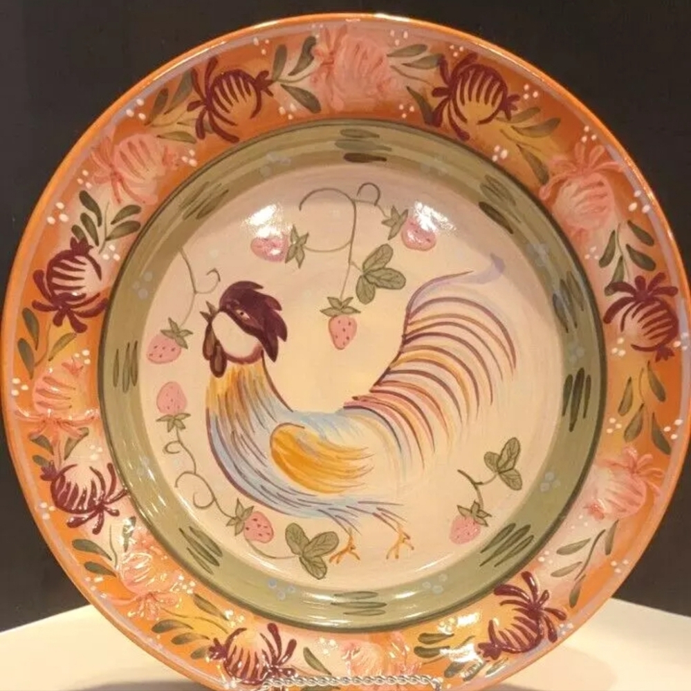 Danna Cullen Designs 10.5" Plate- Rooster w/ Strawberries Handpainted Zrike